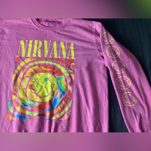 Urban Outfitters Nirvana Smiley Face Overdyed Sweatshirt Heliconia  XL oversized - Picture 9 of 15